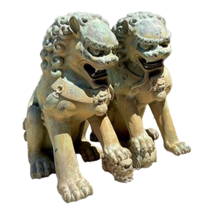 Vintage Monumental Bronze Foo Lions - A Pair
