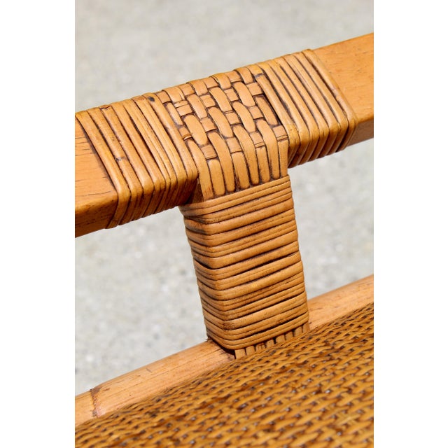 Handwoven Rattan & Bamboo Pagoda-Style Ottoman / Bench – Boho Coastal Charm For Sale - Image 11 of 13