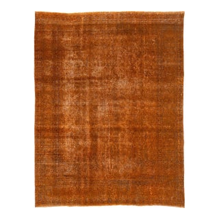 Allover Designed Antique Persian Overdyed Wool Rug in Orange For Sale