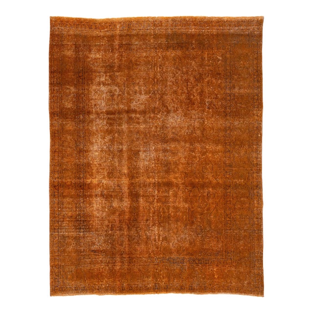 Allover Designed Antique Persian Overdyed Wool Rug in Orange For Sale