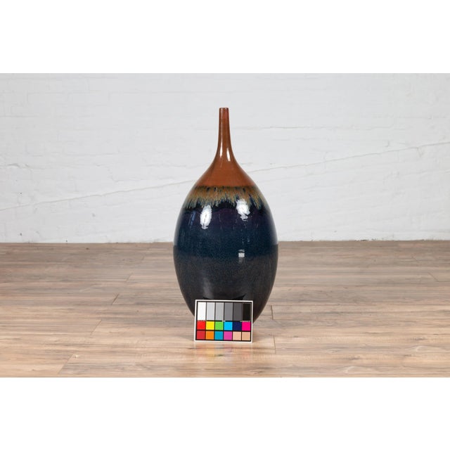 Vintage Northern Thai Chiang Mai Blue And Brown Vase From The Prem