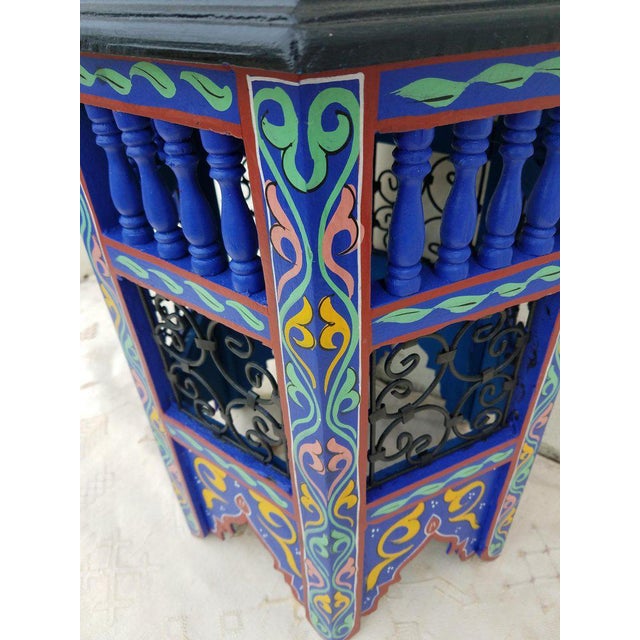 Moroccan Hexagonal Hand Painted Wooden End Table For Sale - Image 4 of 6