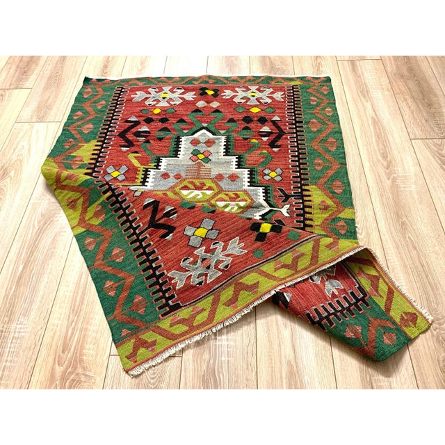 Old Turkish Kilim Rug, 122X96 Pretty, little Turkish Kilim, made in the 1940s, this is a lovely central Turkish rug from...