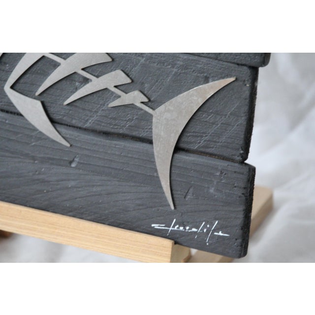 Wood Silver Metal Fish Skeleton Wall Decor by Giorgi, 2000s For Sale - Image 7 of 18