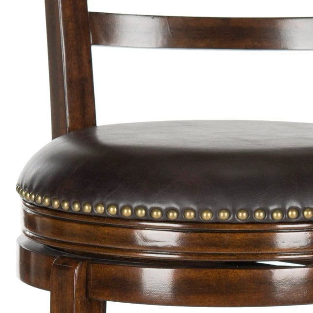 Studded Swivel Barstool in Espresso & Brown For Sale - Image 4 of 6