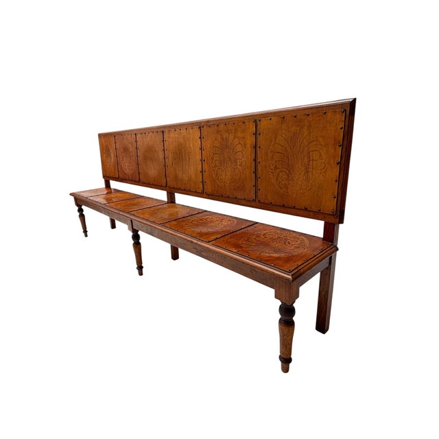 Art Nouveau Dutch Hall Bench in Elm and Beech, 1900s For Sale - Image 5 of 16