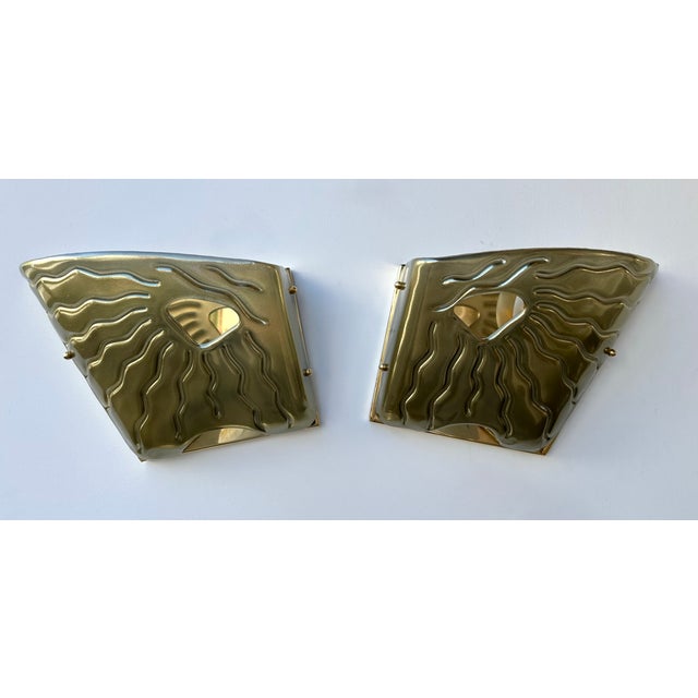 Contemporary Mid-Century Modern Space Age style green Eyes Murano glass and brass wall lamps lights lighting sconces....