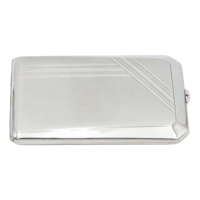Rectangular Silver Cigarette Case with Beveled Corners For Sale
