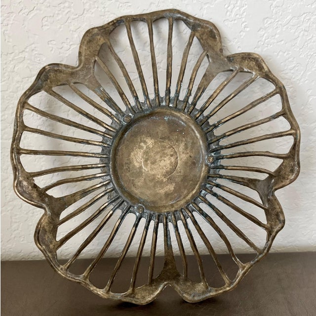 Late 20th-Century Moulded Cast Brass Reticulated Hibiscus-Petal Shaped Decorative Bowl For Sale - Image 13 of 16