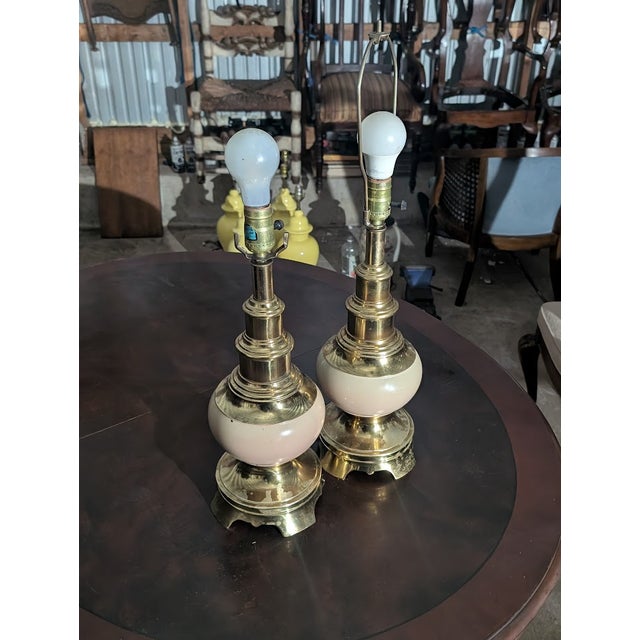 Mid 20th Century Mid 20th Century Brass & Cream Ostrich Egg Table Lamps - a Pair For Sale - Image 5 of 7