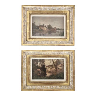 Petite Pair of European Country Landscapes by French Artist Paul Emile Lecompte (1877-1950) For Sale