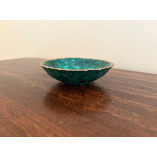 Contemporary Vintage Malachite Brass Rimmed Bowl For Sale - Image 3 of 8