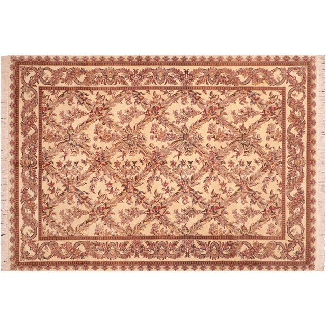 Ivory Shabby Chic Trellis 1990's Pak-Persian Ivory/Pink Wool Rug - 6'2'' X 9'3'' For Sale - Image 8 of 9