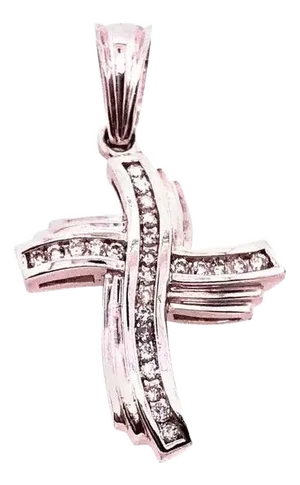 14 Karat White Gold and Diamond Religious Charm / Crucifix Pendant