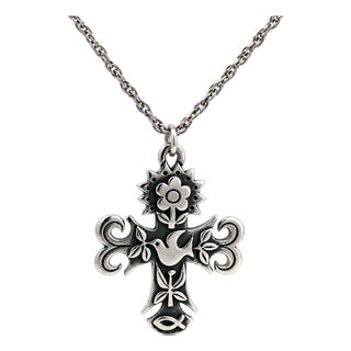 1970s Retired James Avery Sterling Silver "La Primavera" Cross Necklace For Sale