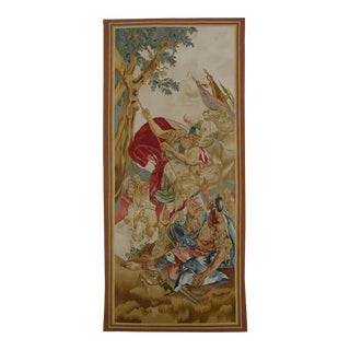 Vintage Woven Fight Scene Tapestry For Sale