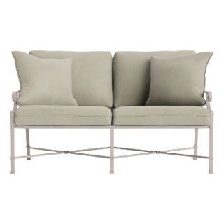 Brown Jordan Venetian Loveseat, Dove frame with Fusion Meadow fabric For Sale