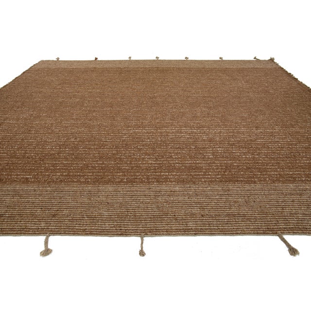 Modern Flaweave Wool Rug With Striped Design in Brown For Sale - Image 4 of 11