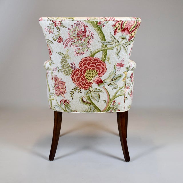 Light Yellow Carved Mahogany Regency Style Lounge Accent Chair, Floral Upholstery, Usa, 1940's For Sale - Image 8 of 15