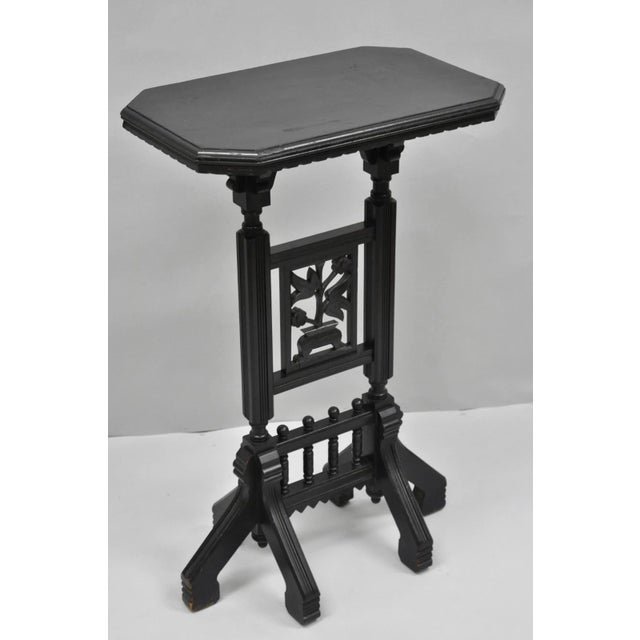 Traditional Antique Victorian Aesthetic Movement Black Ebonized 34" Plant Stand Side Table For Sale - Image 3 of 18