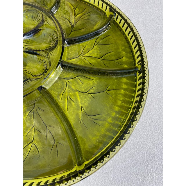 Vintage Mid Century Modern Green Glass Deviled Egg Platter For Sale - Image 11 of 12