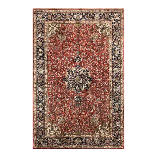 Mid 20th Century Small Traditional Rust Floral Antique Tabriz Knotted Wool Rug For Sale