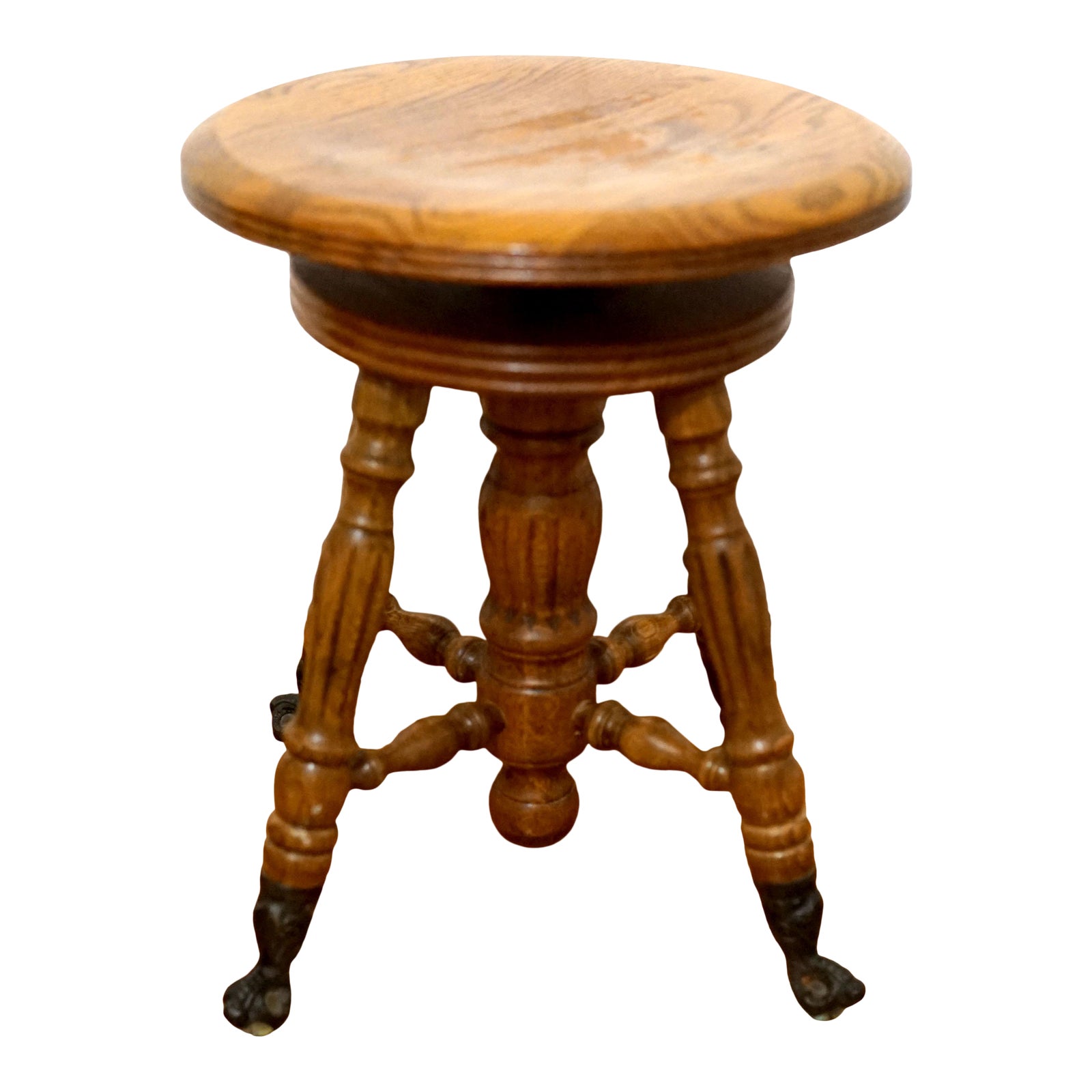 Antique Victorian Style Swivel Oak Stool With Copper and Glass Feet Chairish