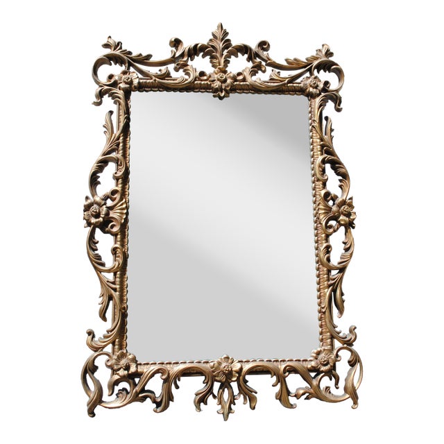 Vintage 1960's Turner Gold Hollywood Regency Floral Mirror For Sale