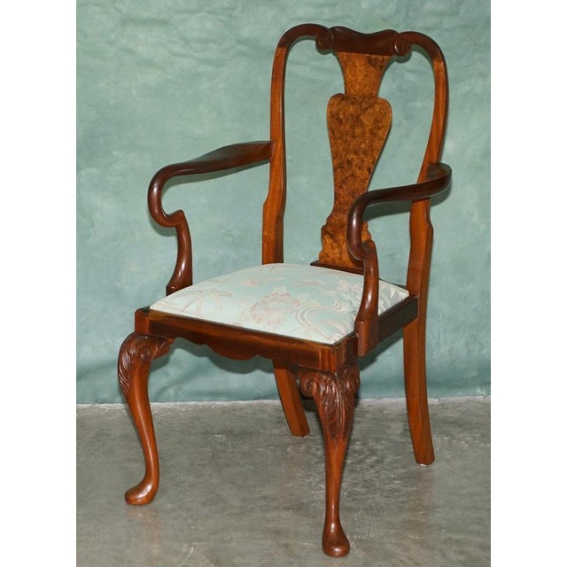 Vintage English Burr and Burl Walnut Extending Dining Table and Chairs, 1940s, Set of 7 For Sale - Image 16 of 18