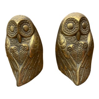 Vintage 1950’s Brass Owl Bookends - a Pair For Sale