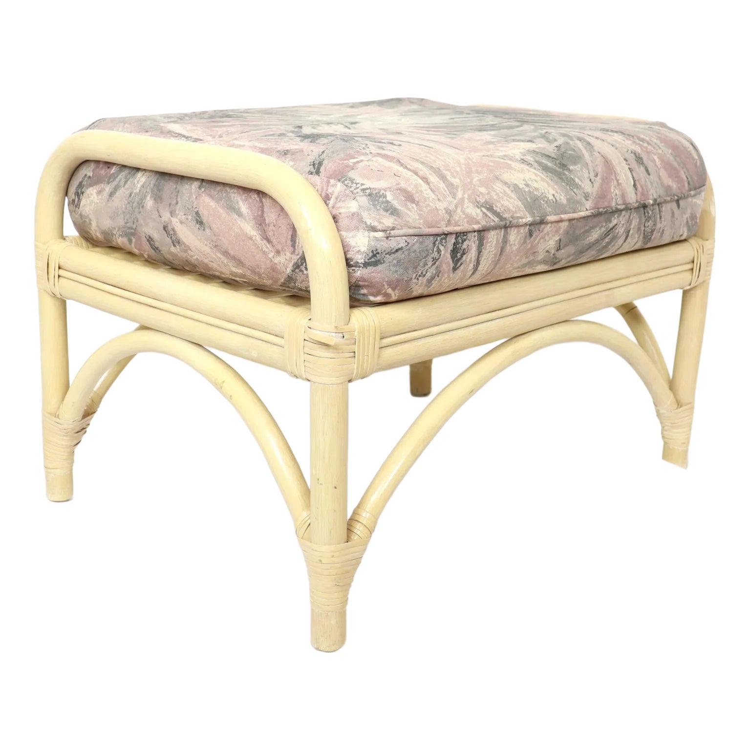 Vintage Cerused Rattan Ottoman / Footstool | Chairish