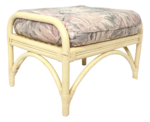 Vintage Cerused Rattan Ottoman / Footstool