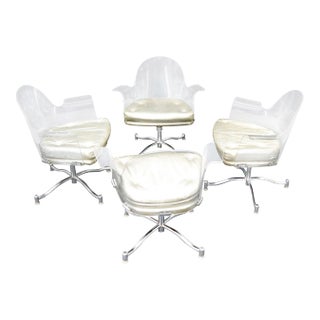 Set of 4 Bent Lucite Dining Chairs on Chrome Bases For Sale