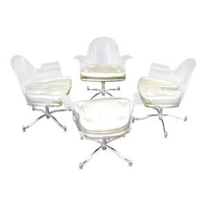 Set of 4 Bent Lucite Dining Chairs on Chrome Bases