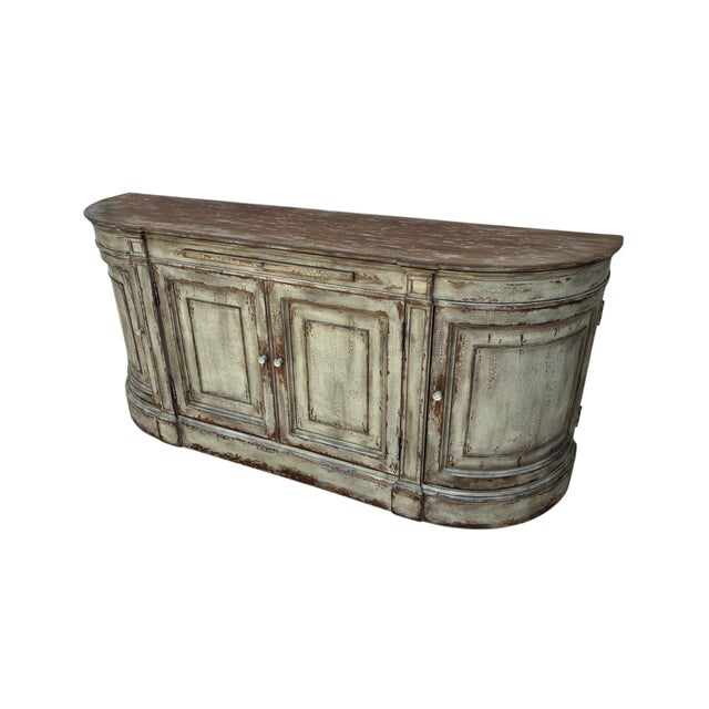 1990s Ethan Allen Emanuel Demilune Sideboard Console Buffet Credenza Distressed For Sale In Philadelphia - Image 6 of 15