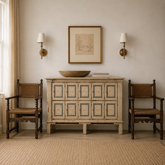 19th-C. French Louis XVIII Style Carved Walnut & Rush Bobbin Turned Arm Chairs - Pair For Sale - Image 9 of 9