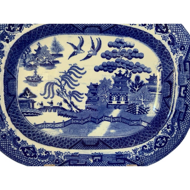 Antique Adams Blue Willow Ironstone Oval Vegetable Bowl Serving Dish 9.5" Made in Staffordshire England c. 1891-1910....