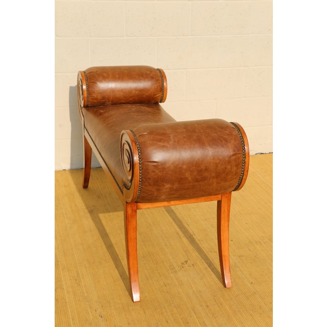 1970s Vintage Late 20th Century Hollywood Regency Rolled Arms Flared Bench For Sale - Image 5 of 12