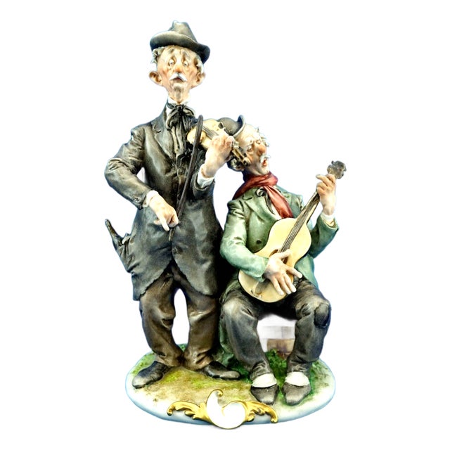 20th Century Porcelain Sculpture of a Couple of Elderly Musicians by Giuseppe Cappè for Capodimonte, Italy For Sale