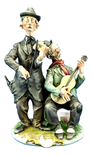 20th Century Porcelain Sculpture of a Couple of Elderly Musicians by Giuseppe Cappè for Capodimonte, Italy