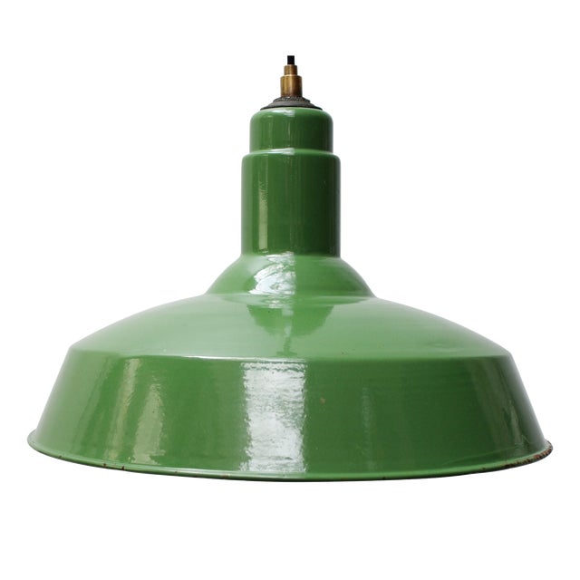Vintage Industrial American Green Enamel Pendant Light For Sale