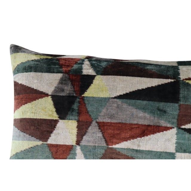 Brown Handmade Brown & Green Silk Velvet Throw Pillow & Down Insert For Sale - Image 8 of 12