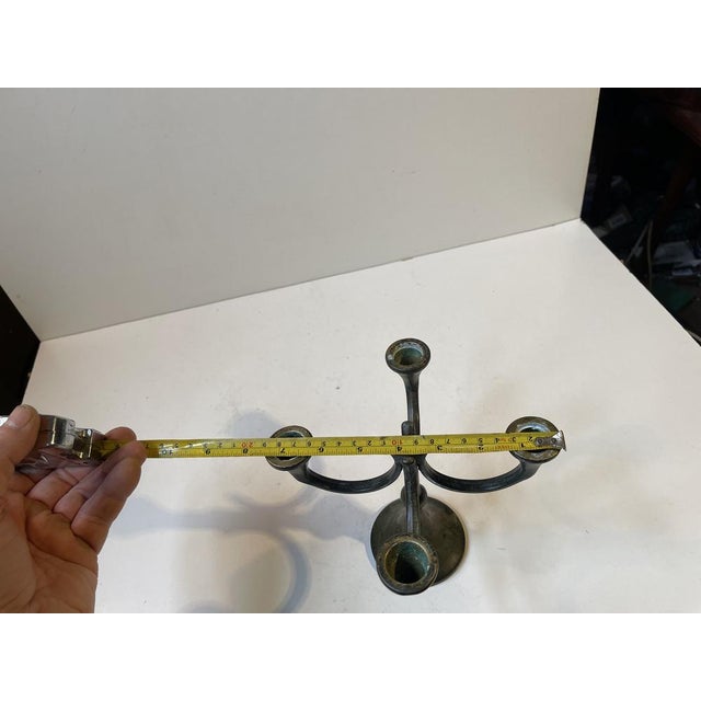 Metal Brutalist Candelabra in Patinated Bronze, 1970s For Sale - Image 7 of 8