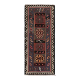 Vintage Zanjan Persian Kilim Runner Rug, Gray With Tribal Motifs - Rug & Kilim For Sale