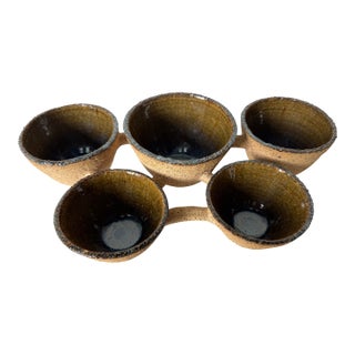 1980’s Vintage Sculptural Studio Art Pottery Connected Bowl Centerpiece, Signed For Sale