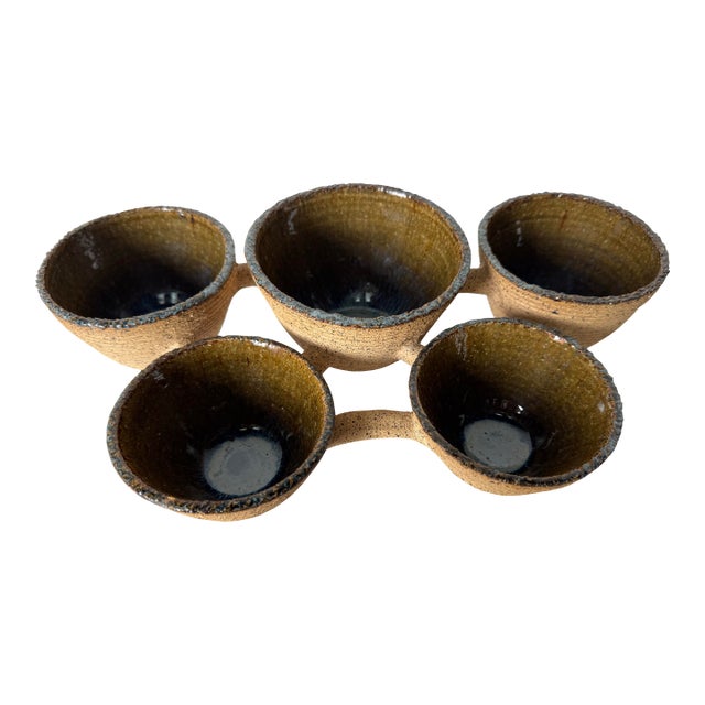 1980’s Vintage Sculptural Studio Art Pottery Connected Bowl Centerpiece, Signed For Sale