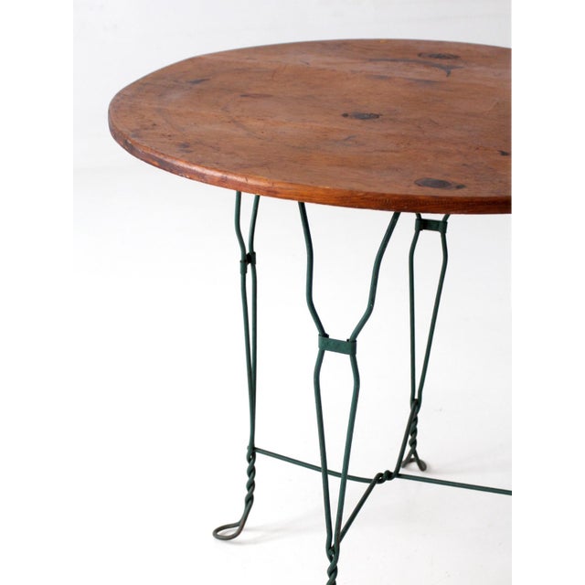 Brown Vintage Mid-Century Wrought Iron Bistro Table With Wood Top For Sale - Image 8 of 13
