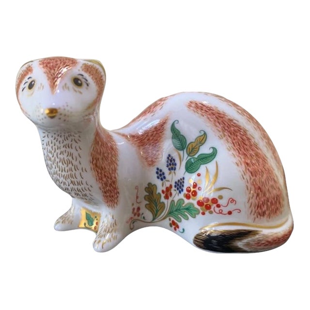 Vintage MCM Royal Crown Derby Porcelain Stoat Figurine For Sale