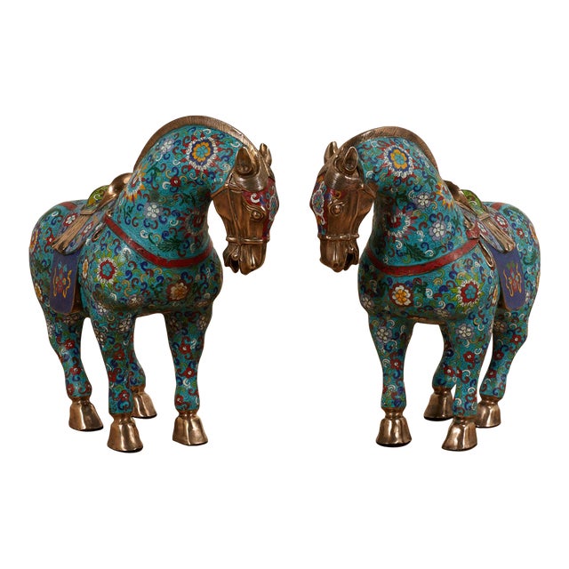 Pair of Vintage Chinese Cloisonne Horses For Sale