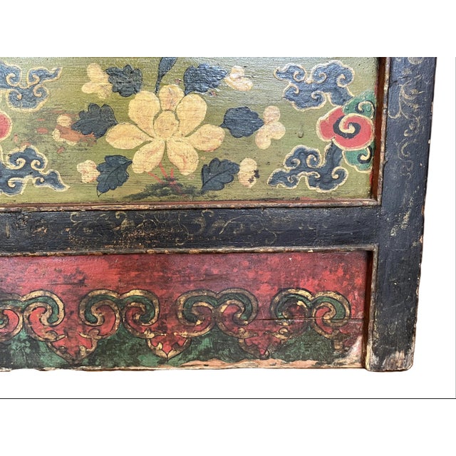 Early 20th Century Antique Sage Green Tibetan Hand Painted Chest For Sale - Image 5 of 10